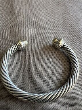 David Yurman Silver Twisted Cable Open Cuff Bracelet, gold and silver Auth
